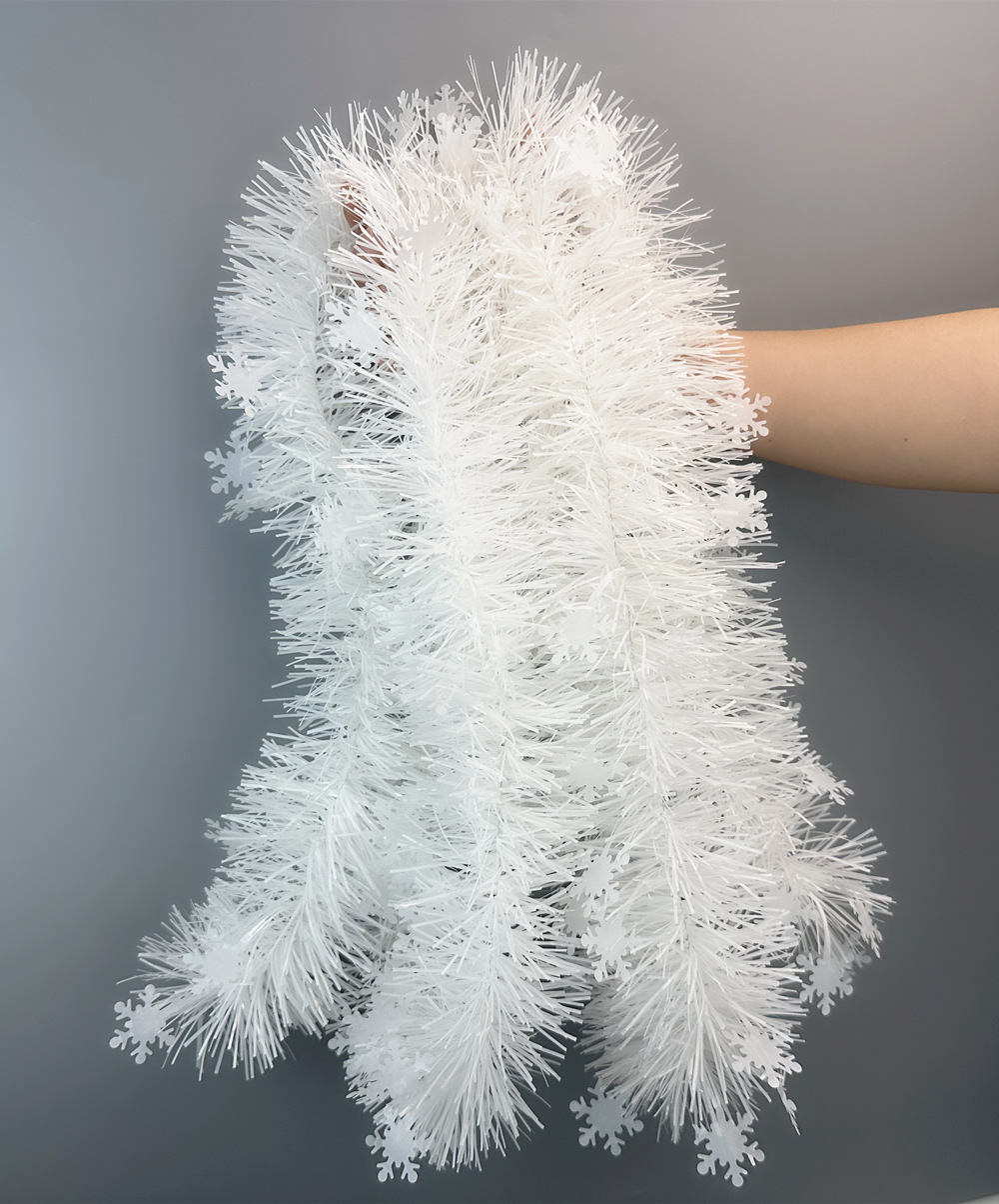 跨境圣诞节装饰彩条拉花白色雪花2米加密毛条9厘米藤条氛围布置详情10