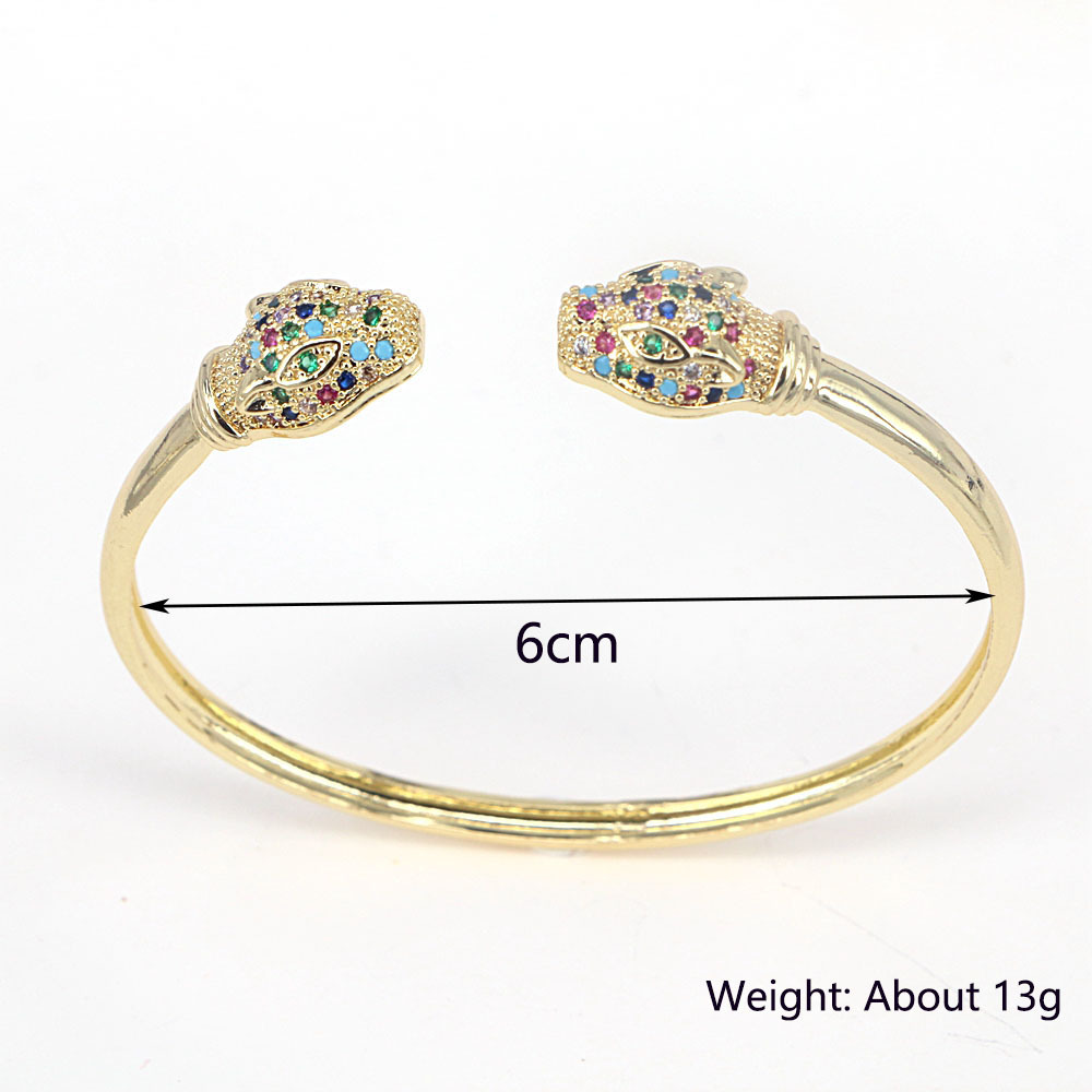 Copper 18k Gold Micro-inlaid Color Zircon Exaggerated Fashion Animal Head Open Bracelet display picture 3