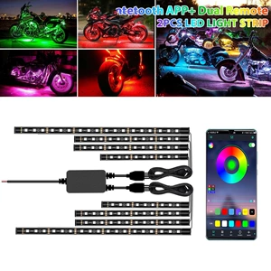 Motosiklet ətraf işıq zolağı, 12 LED, səs-idarəli musiqi, rəngli dekorativ zolaq Harley və avtomobillər üçün.