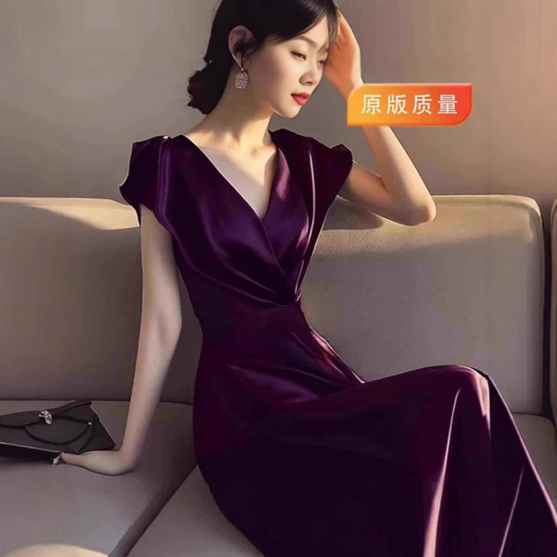 FL240362 Formal Occasion High-end Dress Hepburn Style Socialite Slimming Black Short-sleeved dress Children Summer