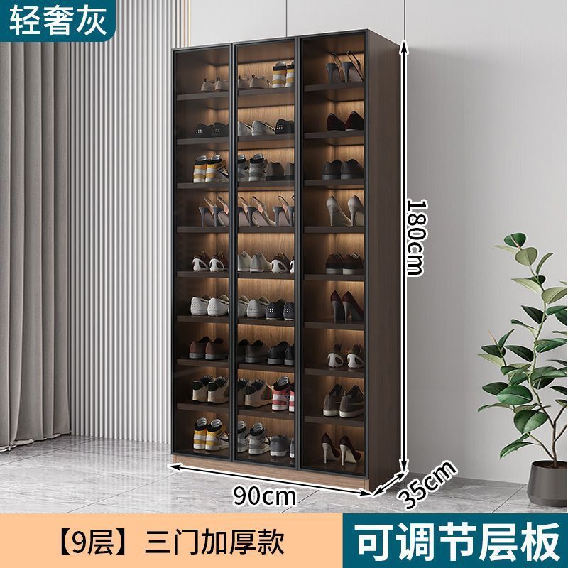 軽豪華新型ガラス靴棚ハイヒール収納棚家庭用シンプル大容量ベランダ玄関ロッカー一体|undefined
