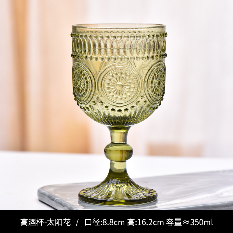 Copa de rayas verticales de vidrio retro europeo, copa de vino tinto, copa de postre alto de helado, copa de vino de frutas de uva de champán casero