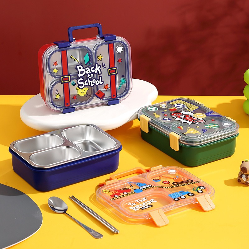 Factory direct portable backpack 304 stainless steel lunch box sealed lunch box cartoon student children compartment food grade