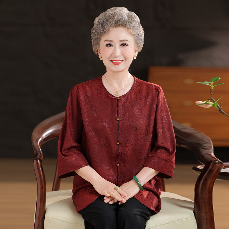 Grandma's Wedding Dress, Summer Shirt, Middle-Aged and Elderly Women's Shirt, Mother's Top, Elderly Summer Clothing, Old Lady's Clothing