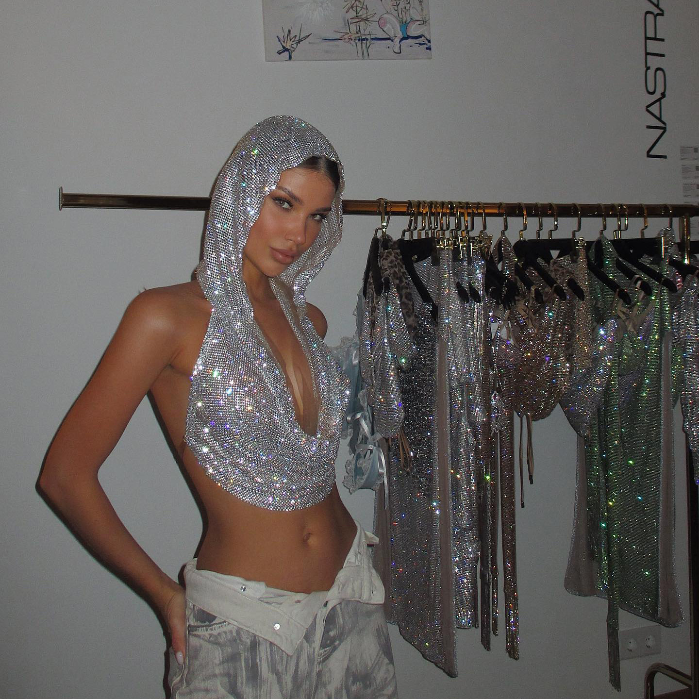 Cross-border Summer Design Sense Metal Sequin Hooded Vest Women's Top Street Hot Girl Sexy Outer Wear Fashion Sling Sling