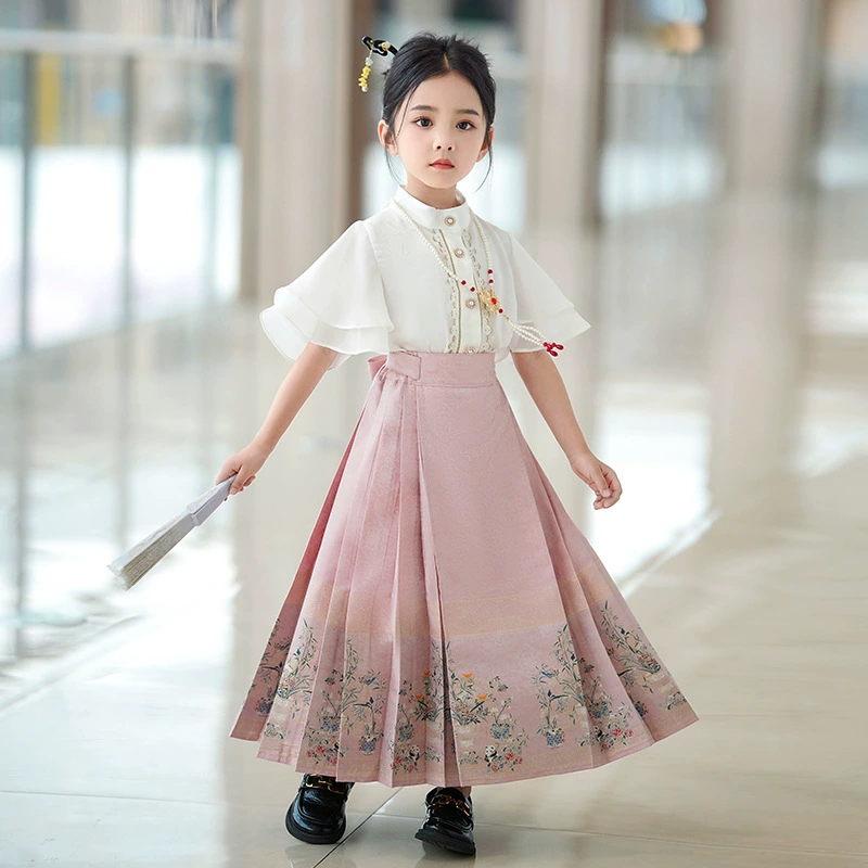 Horse-faced skirt mid-large children's suit 2025 new children's national style high-end Chinese costume for girls Chinese style ancient costume