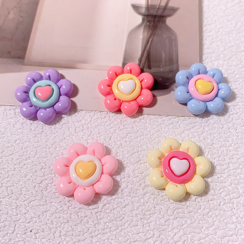 Nuevo color macarón amor flor accesorios de resina DIY adornamiento de cabello de caso de teléfono móvil agujero de hebilla de zapatos agujero material hecho a mano