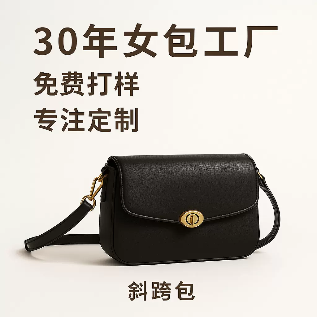 30年女包工厂定制 经典黑金配色 时尚锁扣设计 免费打样 批发供货