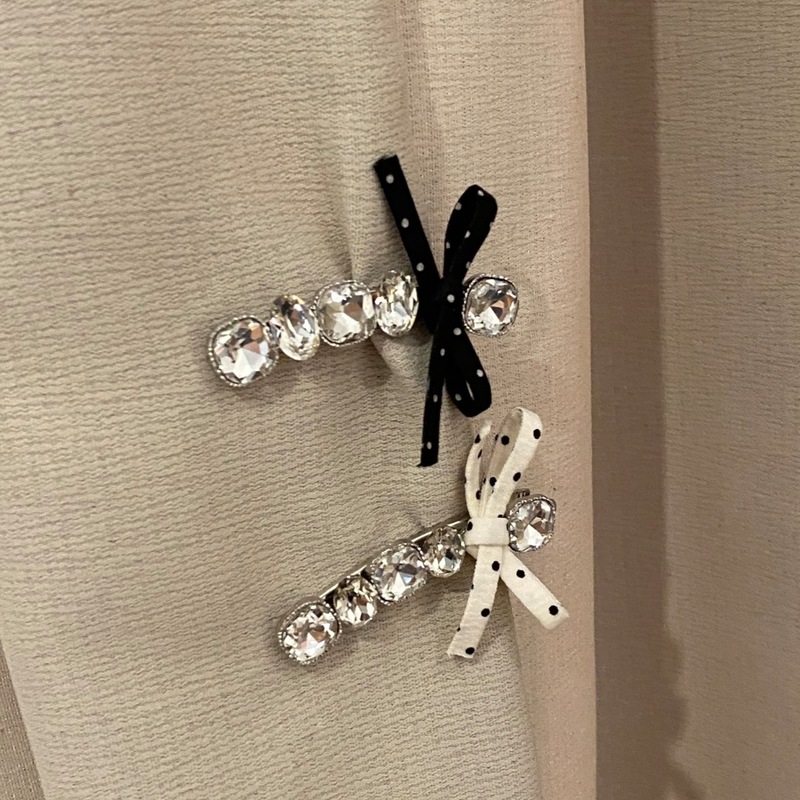 Korean Ins New Black and White Polka Dot Bow Rhinestone Hairpin Fashionable Sweet Bangs Clip Side Clip Hair Accessories for Women