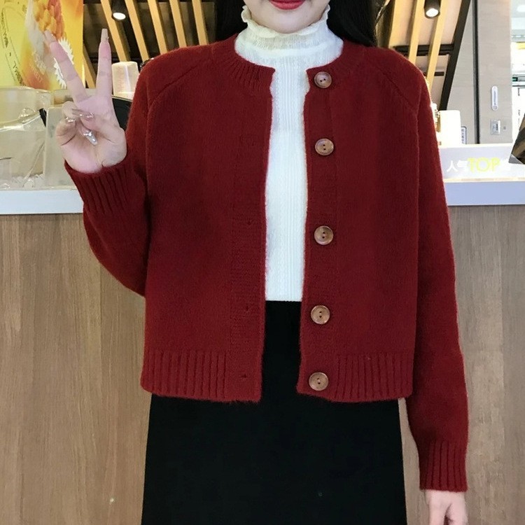 韩版宽松显瘦软糯针织开衫女秋冬新款单排扣纯色简约毛衣上衣外套|undefined