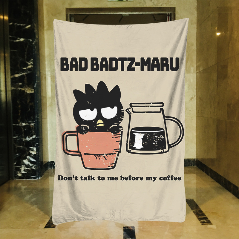 BADTZMARU酷酷黑色企鹅花丸周边单面法兰绒毛毯午睡沙发毯小毯子