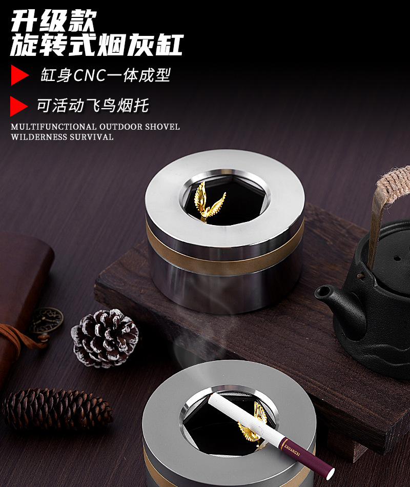 Cross-Border Thickened Anti-Dust Stainless Steel Creative Ashtray for Car and Home Use, High-End Gift Ashtray with Metal Design
