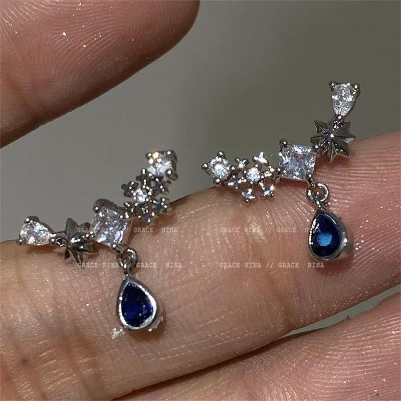 Blue earrings with zircon drop-shaped, silver 5324 sample