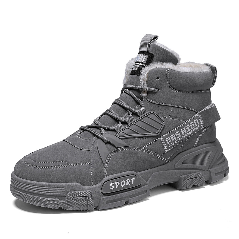 Nuevos zapatos de algodón de invierno, zapatos casuales con cordones de alta costura de moda para hombres, zapatos de herramientas para deportes al aire libre cálidos de terciopelo para estudiantes