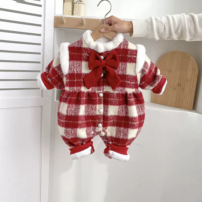 婴儿衣服冬季女宝宝拜年服棉服连体衣夹棉过年棉衣冬款爬服外出服