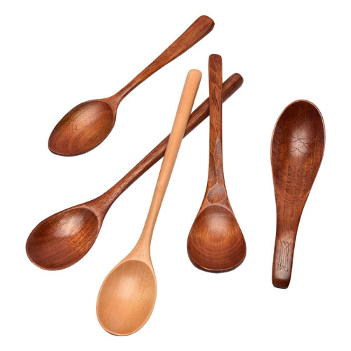 Wooden commercial spoon snail powder spoon household soup wooden small spoon Korean small wooden spoon fork
