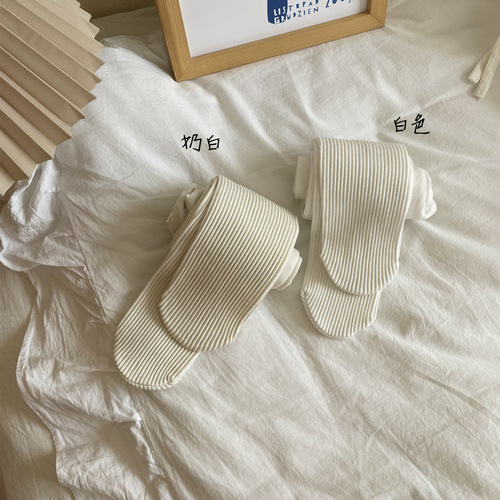 Japanese JK milk white oatmeal color Lolita girl style simple thick striped thread slimming bottoming pantyhose for women