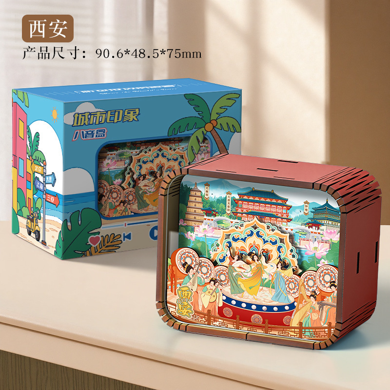 原创木质音乐盒城市景点文创八音盒旅游纪念品国潮摆件冰箱贴摆摊|undefined