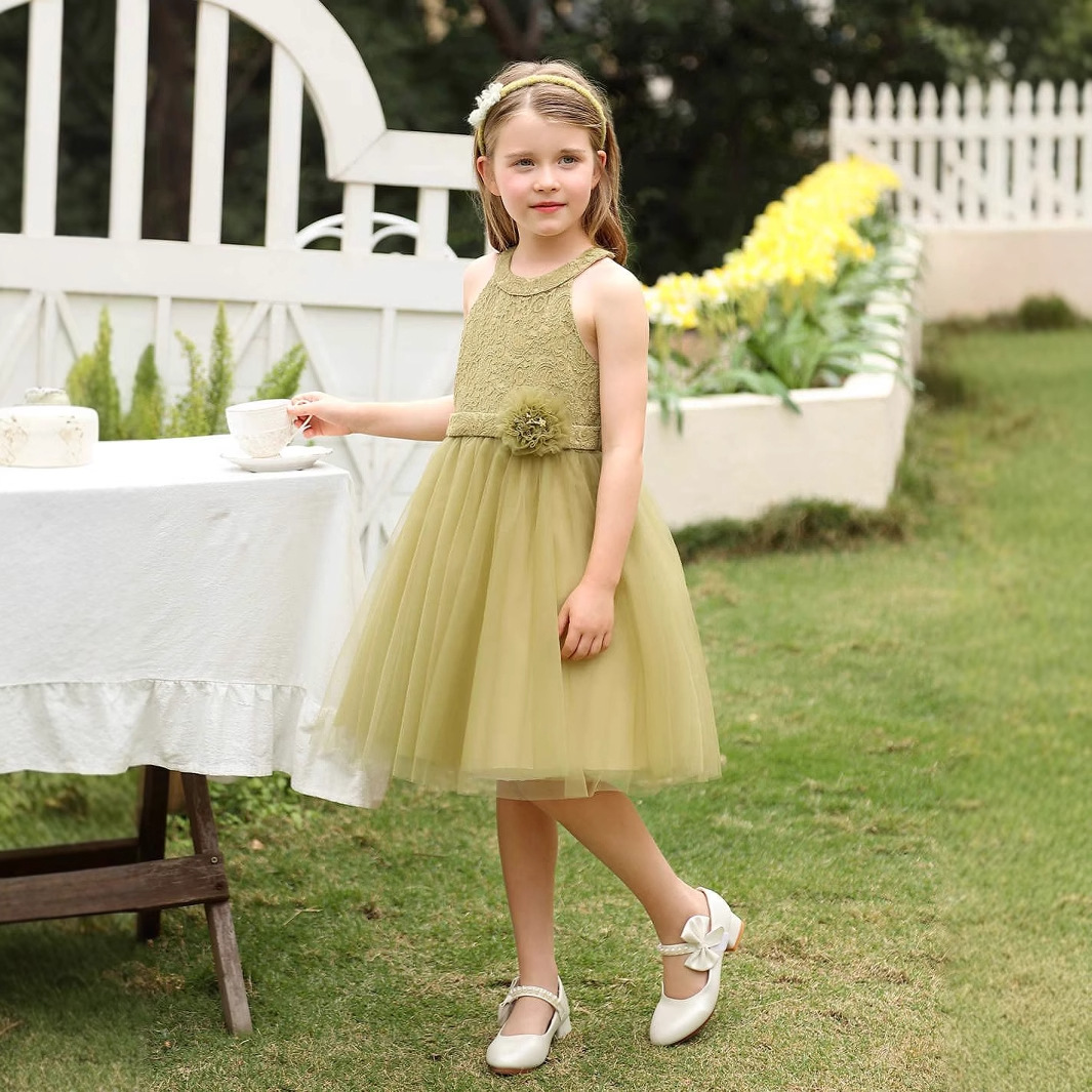 Falda de vestir para niñas verano nuevo estilo vestido sin mangas de malla vestido para niños vestido de princesa de un año falda para niños