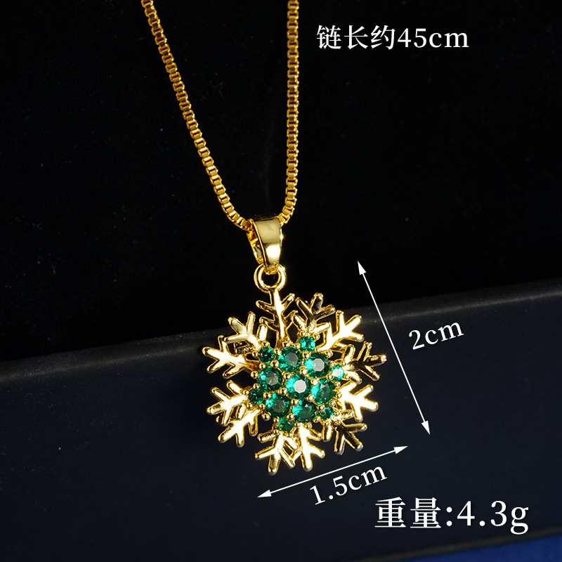 Personalidad popular arena oro flocos de nieve micro incrustación collar de diamantes verdes joyas chicas populares fabricantes directos de combinación de anillos al por mayor