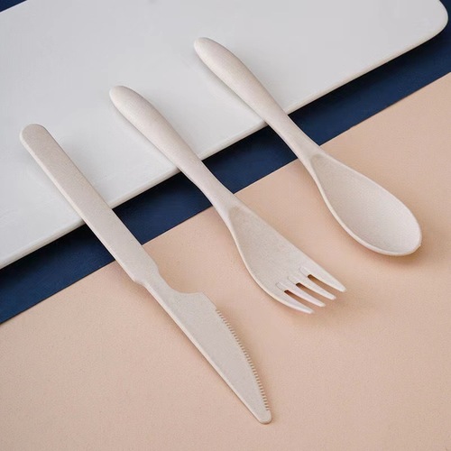 Japanese style wheat straw student portable knife, fork, spoon tableware set, children's three-piece set, Western food spoon spoon wholesale