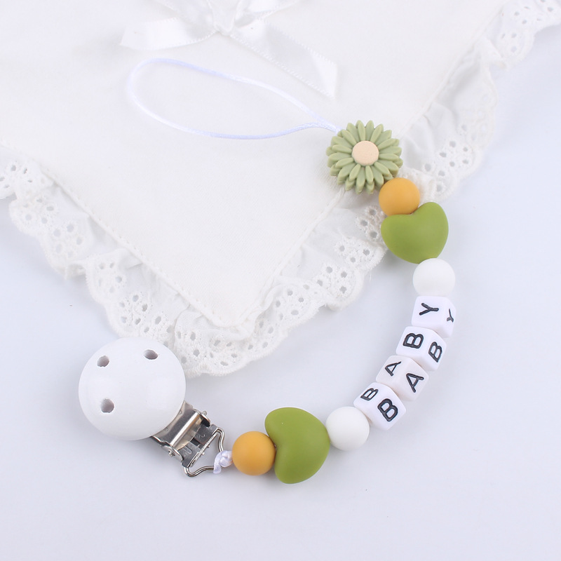 Nuevo bebé suministros chupete cadena creativa bebé dibujos animados Margarita silicona mordedor mordedura-prueba cadena