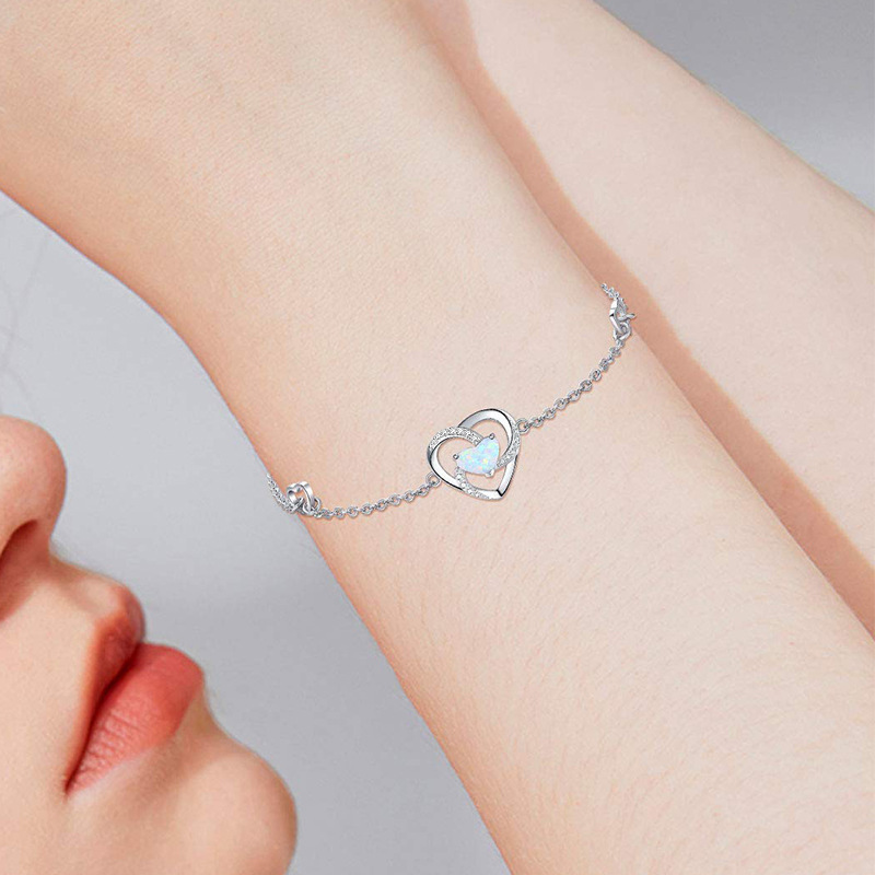 Europa y los Estados Unidos transfronterizos Opal Opal amor pulsera en forma de corazón mujer 925 plata ligera de lujo nicho de alta calidad joyería de mano