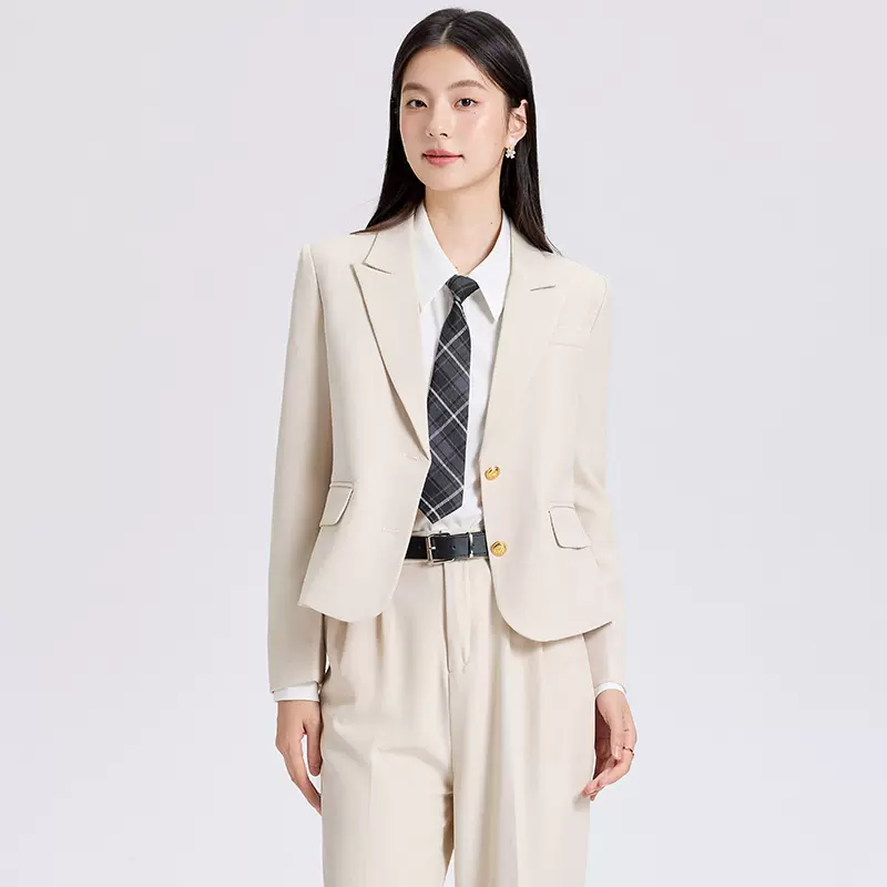 米白色西装套装女2025新款春秋大学生教资公考面试职业正装工作服