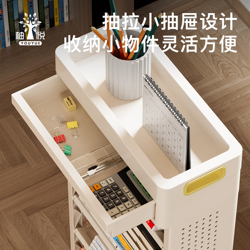 Estante de estantería pequeño junto al escritorio, correa de piso, rueda de piso, dormitorio de estudiantes, libro de imágenes para niños, carrito de almacenamiento