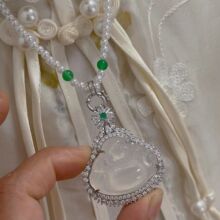 镀银镶嵌高冰种白玉髓珍珠佛公吊坠绿玛瑙108颗玉石项链葫芦吊坠