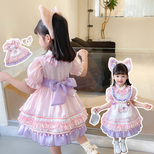2024 summer new girls dress Korean version Lina Belle short-sleeved Lolita princess dress performance costume embroidered