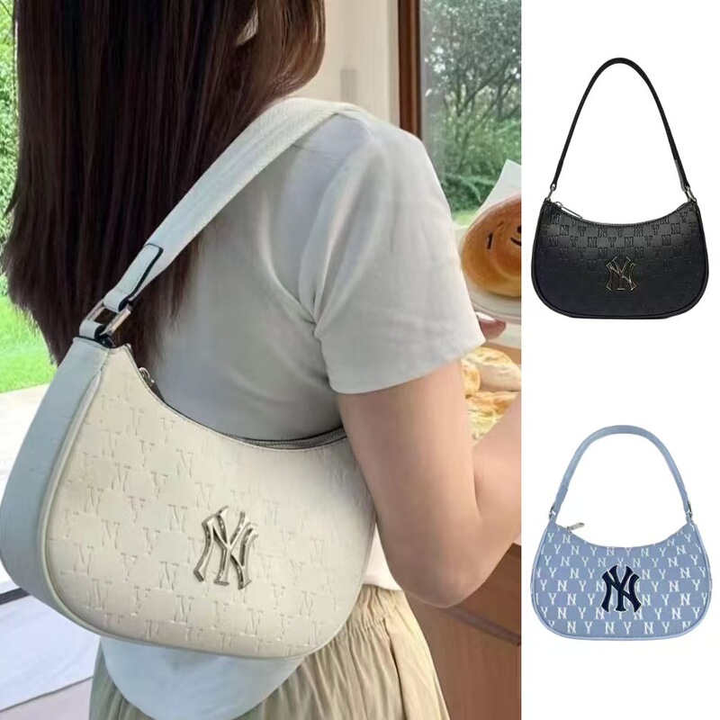 New Mlb Underarm Bag Ny Retro Embossed Metal Leather Shoulder Bag Handbag Simple Fashion Casual Versatile