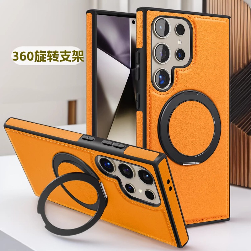 Suitable for S26Ultra Leather 360 Magnetic Rotating Stand Phone Case S25U Leather Anti-Fall Protective Cover