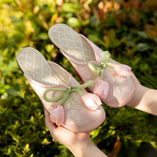 In-Stock Jasper Clear Lotus Slippers 2025 Spring/Summer New French Tulip Flower Closed-Toe Comfortable Versatile Women's Embroidered Slippers