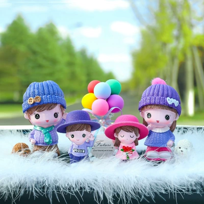 Car ornaments – Family Portraits, Car White - scarf-couple-flower-lele-color-balloon-big-feather