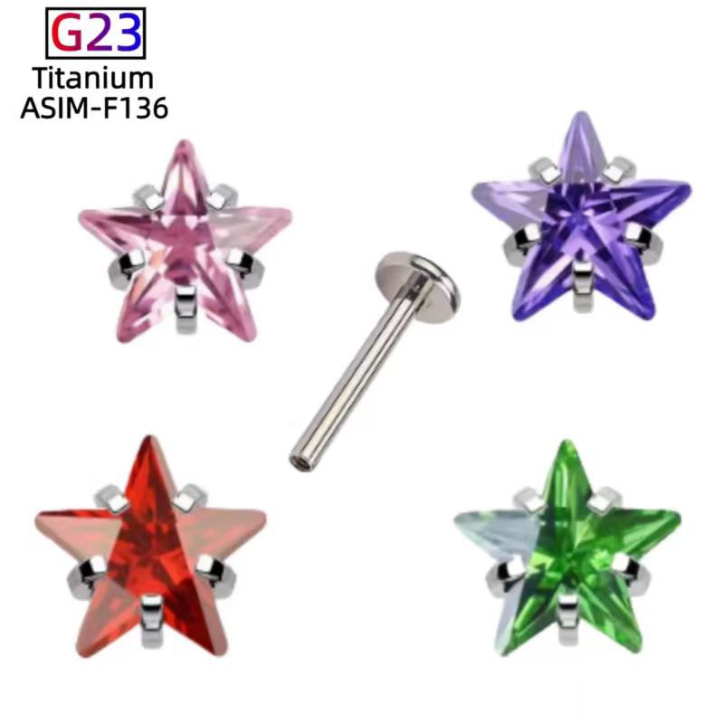 Silver pointed spike labret stud material detail