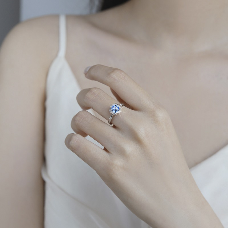s925 スターリングシルバー指輪クロスボーダーオリジナルカラー宝石 1 カラットインターネット有名人の結婚指輪卸売 D カラーモアッサナイトリング花束|undefined