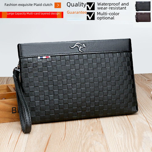 Men's Handbag Large Capacity Business Casual Men's Trend Brand Grid Envelope Bag Fashion Clamshell Phone Bag