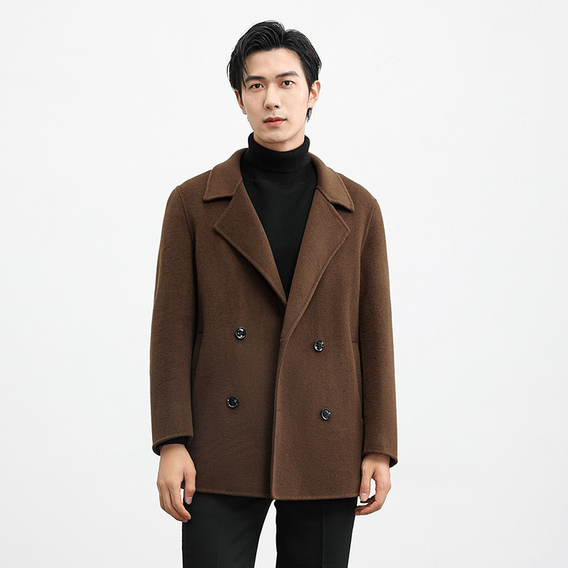 70% 양모 남자 양면 코트 겨울 남자 하이 엔드 비즈니스 느슨한 더블 브레스트 두꺼운 재킷 남성 패션