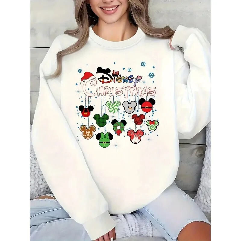Christmas Minnie Mouse and Mickey Sweatshirt Unisex Summer Pullover Autumn and Winter Oversized O