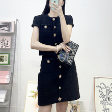 2025年秋冬新款S法式P女装小香风宝石扣时尚套装针织开衫+半身裙