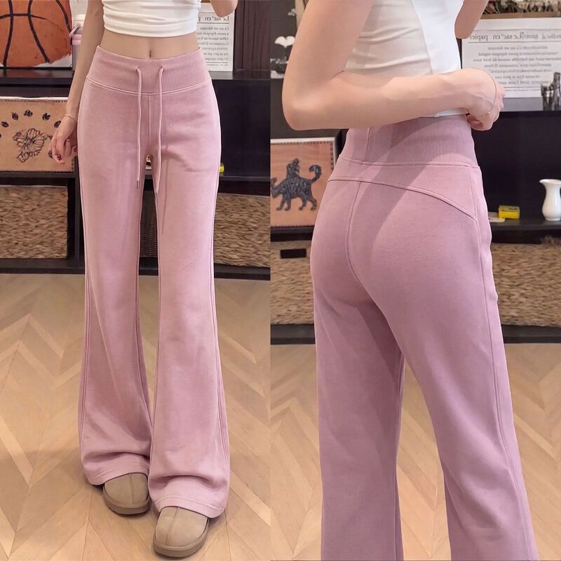Women's autumn collection: high-waisted, casual, slimming, wide-leg, pink flared pants, suitable for petite figures Women's autumn collection: high-waisted, casual, slimming, wide-leg, pink flared pants, suitable for petite figures