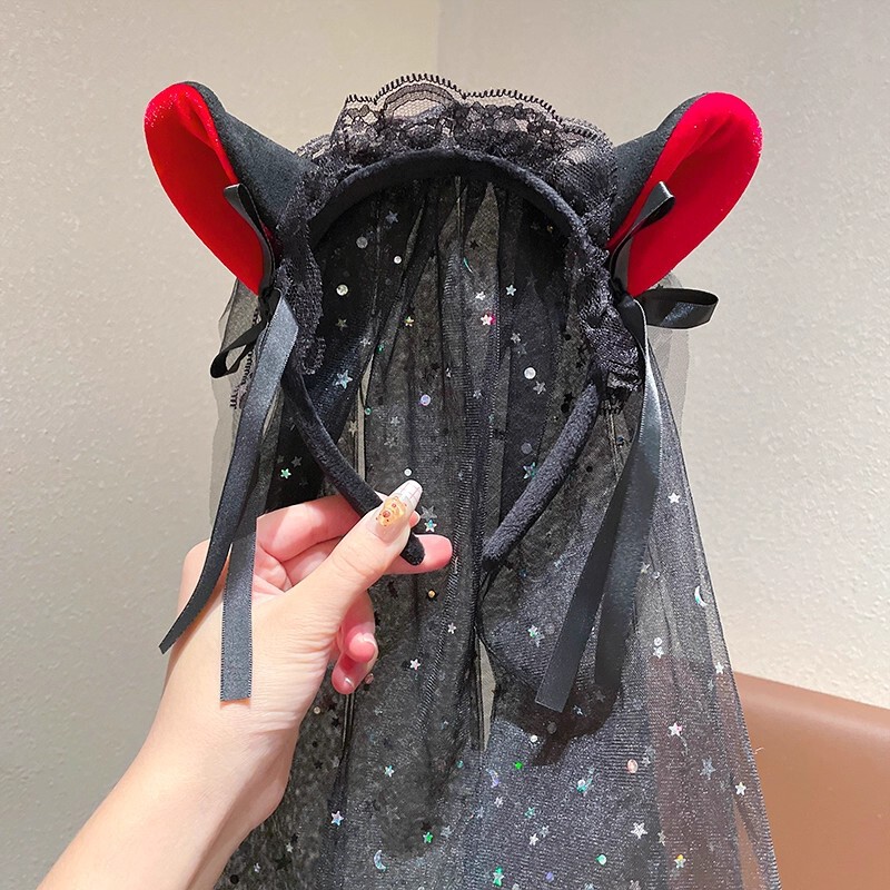 万圣节头饰红色小恶魔牛角毛绒发箍女搞怪头箍装扮拍照道具发饰品|undefined
