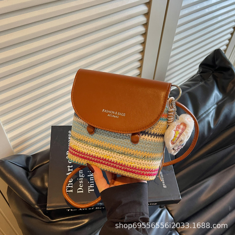 Summer Straw Woven Bag, Beach Vacation Bag, Woven Bag for Women, New Style, High-End, Niche Striped Crossbody Bucket Bag Summer Straw Woven Bag, Beach Vacation Bag, Woven Bag for Women, New Style, High-End, Niche Striped Crossbody Bucket Bag