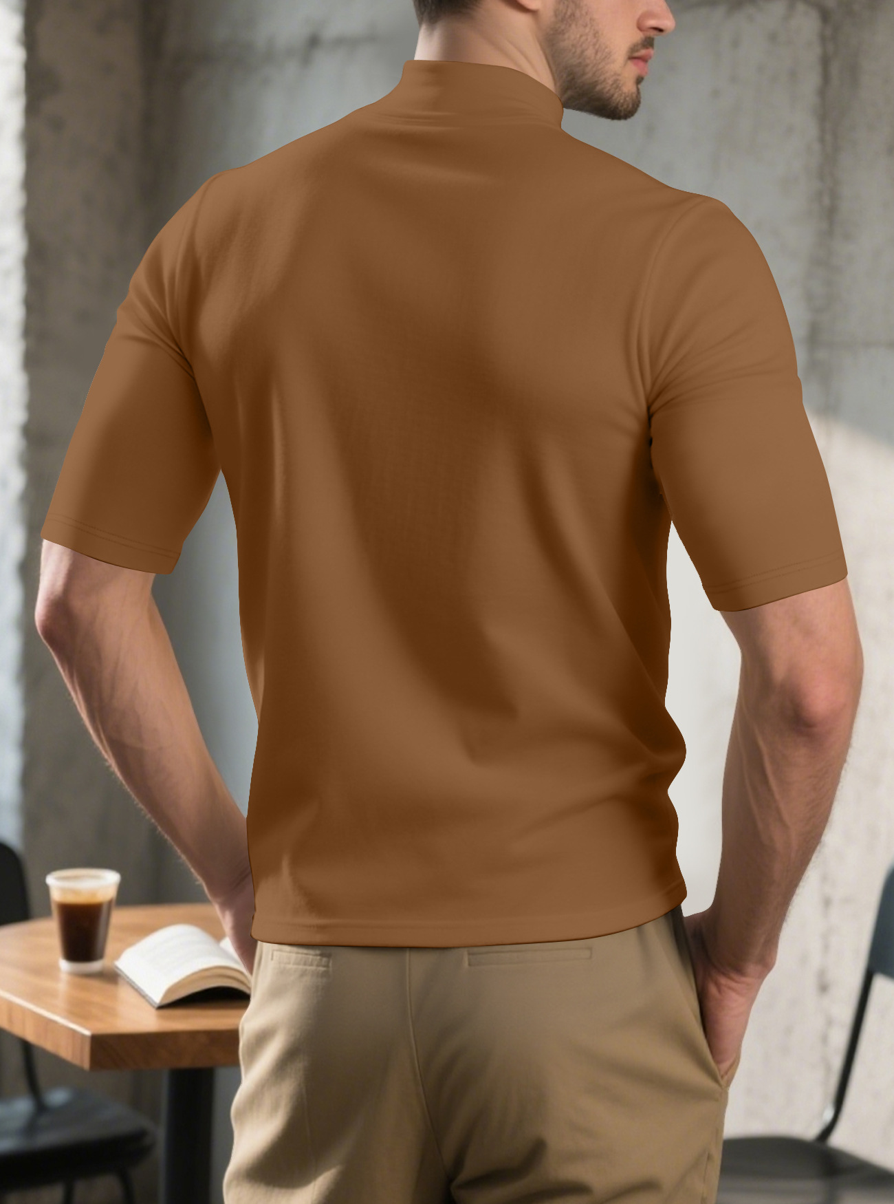 Men's Solid Colour Short Sleeve T-shirt For Spring And Autumn_voghion.com