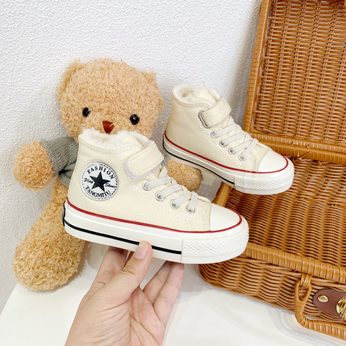 Children's cotton shoes, boys' velvet canvas shoes, girls' shoes, baby's thickened and warm large cotton shoes,  winter new style