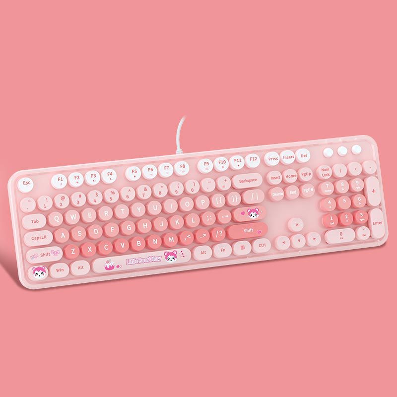 Mottian Shousweet Wired Keyboard USB Retro Mechanical Feel for Men and Women Desktop Laptop Office Round Keys