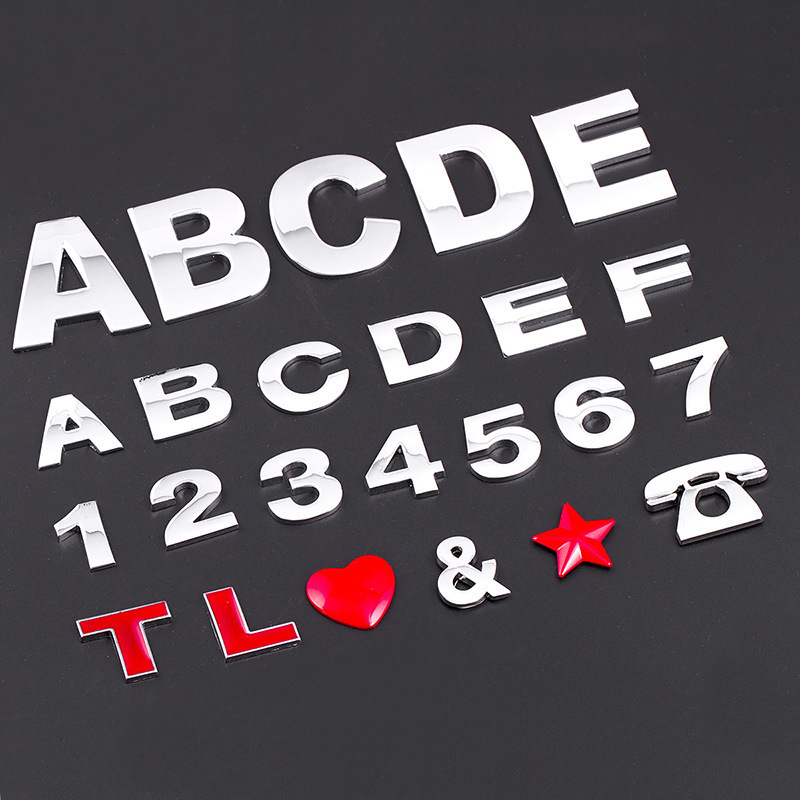 Metal Car English Letter Sticker Personalized Modification Number Plate Heart Creative Body Displacement Label Rear Badge