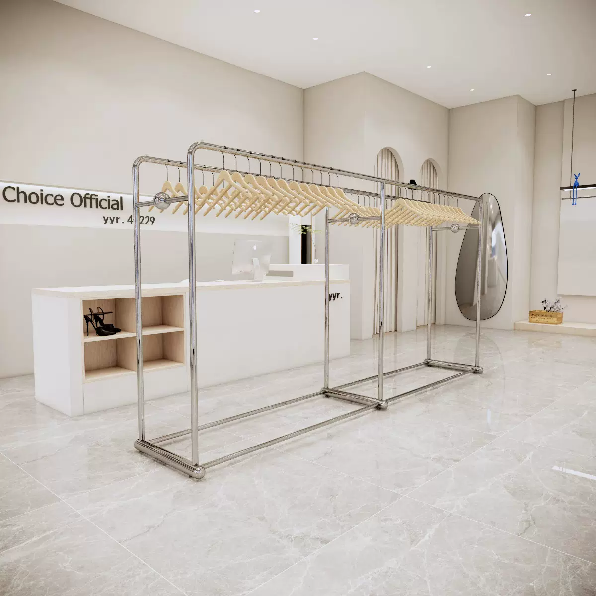 服装店中岛展示架不锈钢落地陈列架简约女装店铺双排侧挂挂衣货架