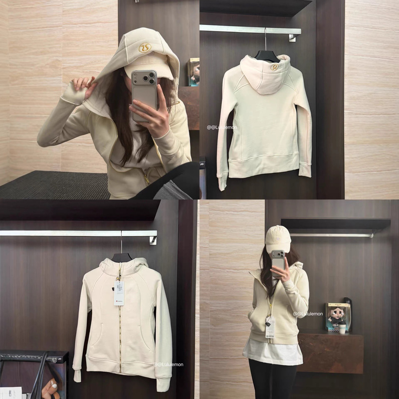 Lulu-Style Embroidered Original Label Scuba Slim-Fit Hooded Fleece Sweatshirt for Yoga and Warmth (All Images Are from Our Store)